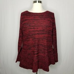 Style & Co Red Black Marled Ruffled Pullover